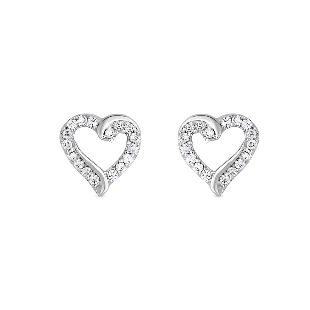 Simply Silver Sterling Silver 925 Cubic Zirconia Open Heart Stud Earrings
