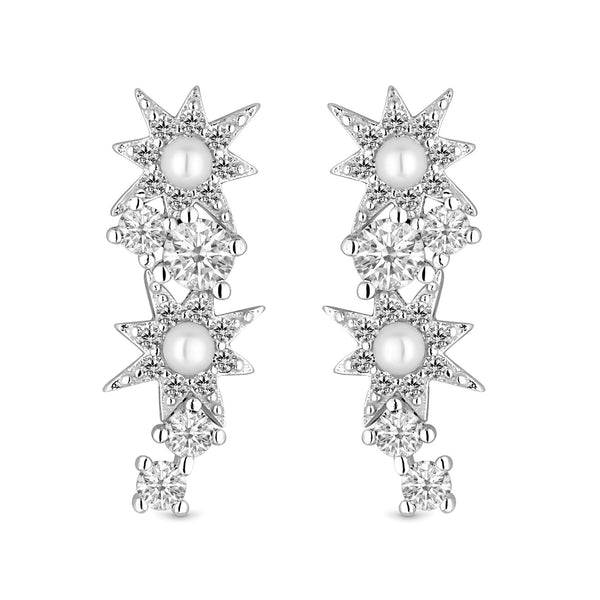 Simply Silver Sterling Silver 925 Pearl Climber Earrings