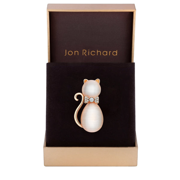 Jon Richard Rose Gold Pink Crystal Cat Brooch - Gift Boxed