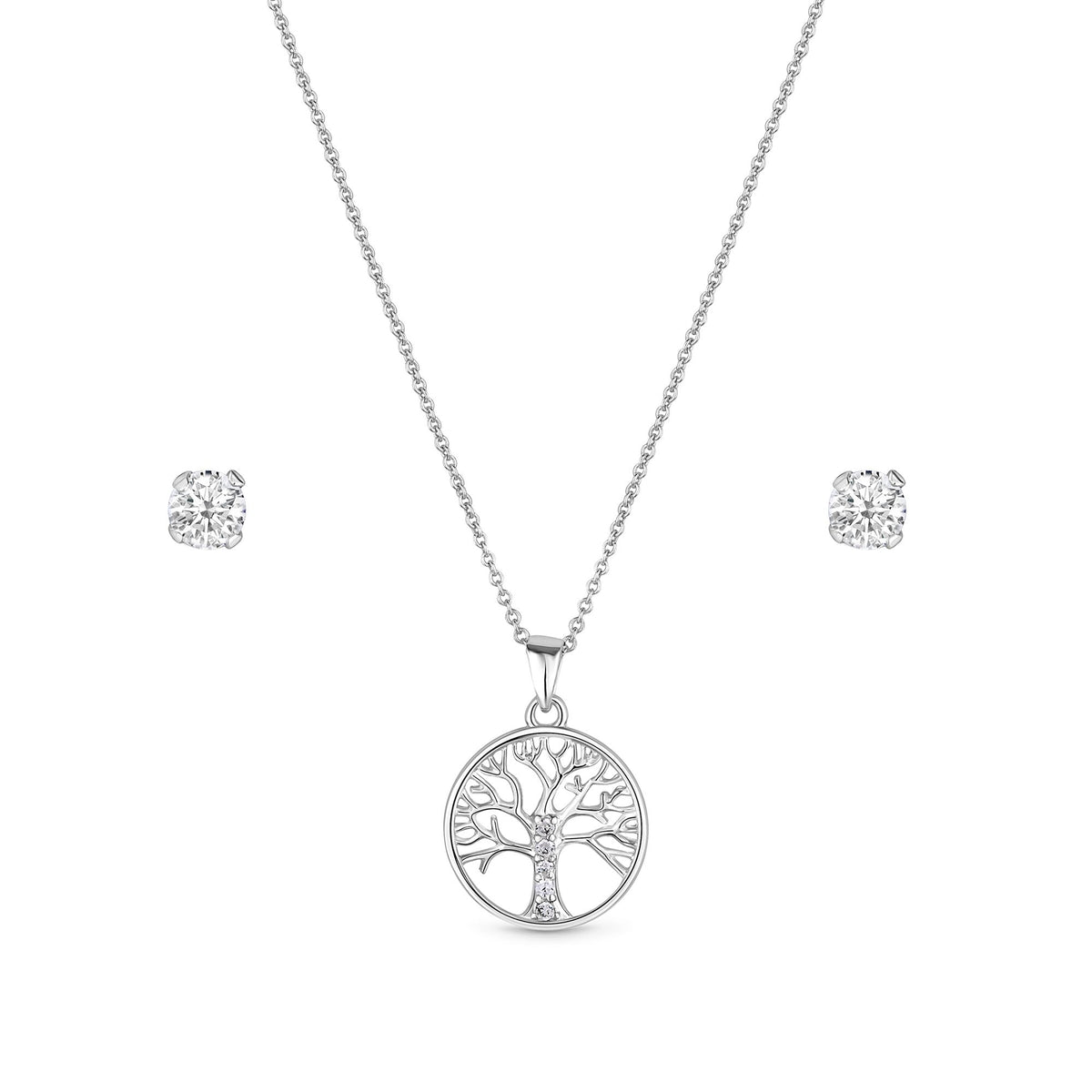 Simply Silver Sterling Silver 925 Cubic Zirconia Tree of Love Jewellery Set - Gift Boxed
