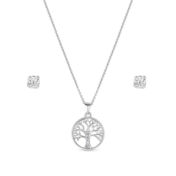 Simply Silver Sterling Silver 925 Cubic Zirconia Tree of Love Jewellery Set - Gift Boxed