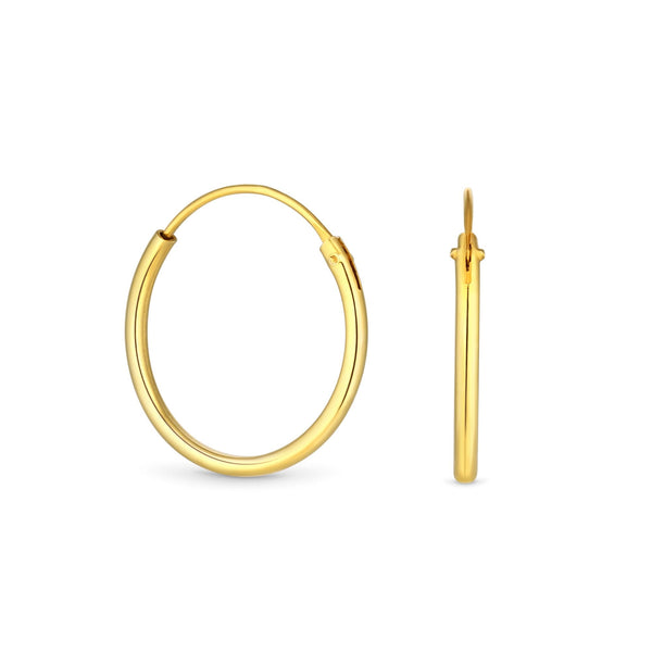 Simply Silver 12ct Gold Plated Sterling Silver 925 Polished Mini Sleeper Hoop Earrings