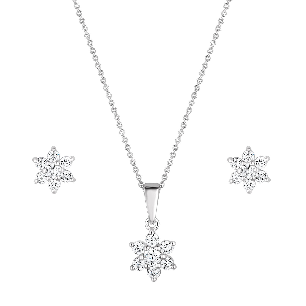 Sterling Silver 925 White Cubic Zirconia Flower  Matching Set