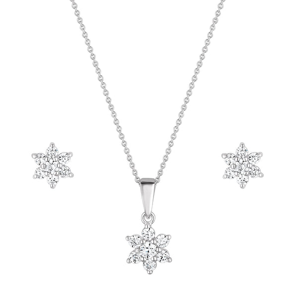 Sterling Silver 925 White Cubic Zirconia Flower  Matching Set