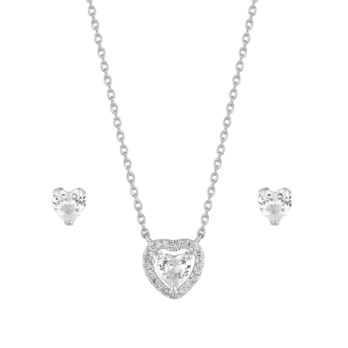 Sterling Silver 925 Cubic Zirconia Halo Heart Set