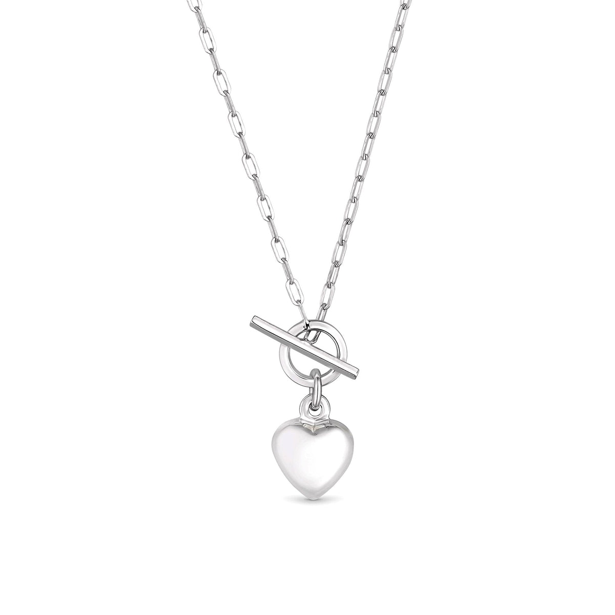 Simply Silver Sterling Silver 925 Puff Heart T Bar Necklace