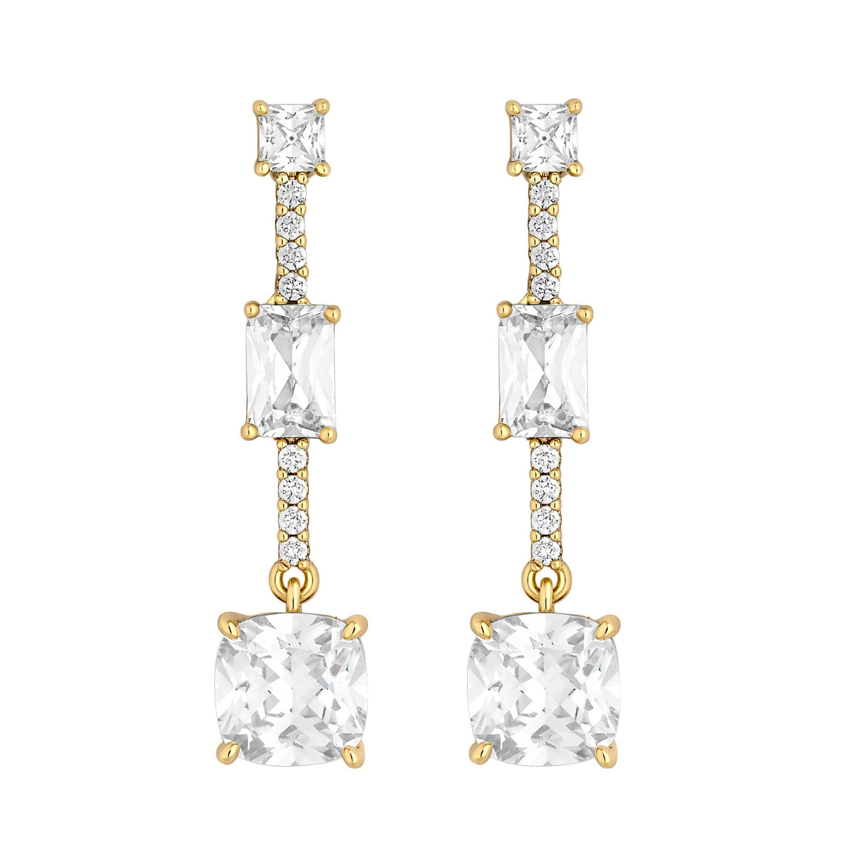 Jon Richard Gold Plated Crystal Cubic Zirconia Triple Square Drop Earrings