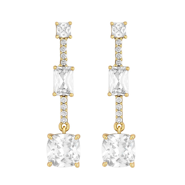 Jon Richard Gold Plated Crystal Cubic Zirconia Triple Square Drop Earrings