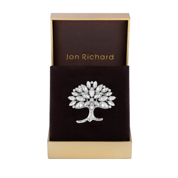 Jon Richard Rhodium Plated Crystal Cubic Zirconia Tree of Love Brooch - Gift Boxed