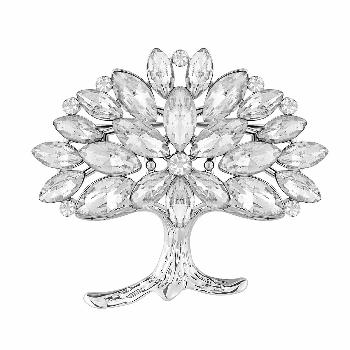 Jon Richard Rhodium Plated Crystal Cubic Zirconia Tree of Love Brooch - Gift Boxed