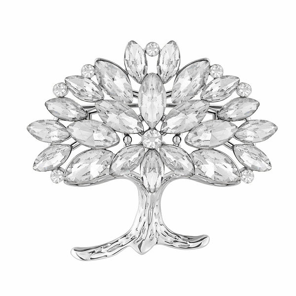 Jon Richard Rhodium Plated Crystal Cubic Zirconia Tree of Love Brooch - Gift Boxed