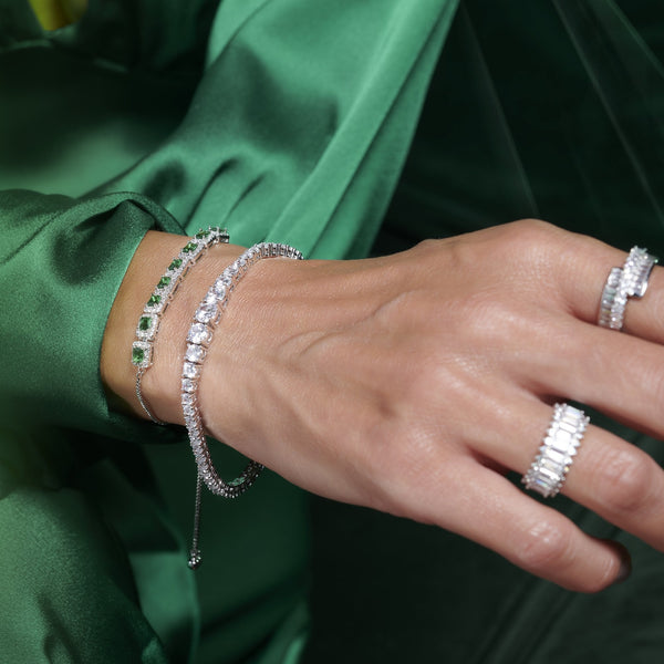 Jon Richard Silver Plated Emerald Cubic Zirconia Toggle Bracelet - Gift Boxed