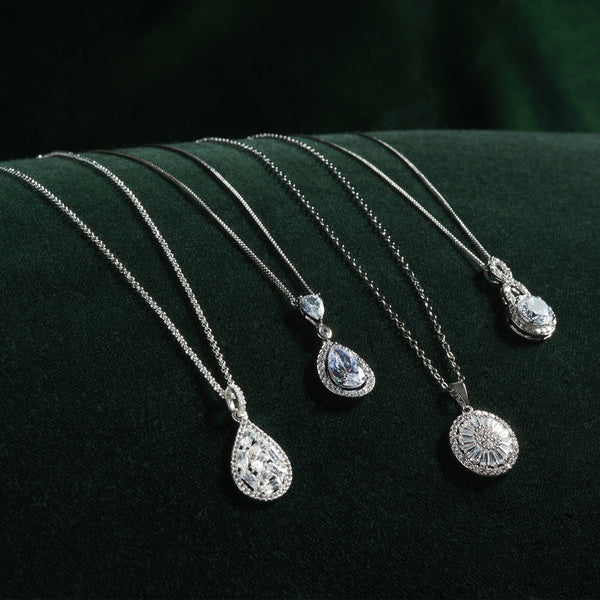 Silver Plated Cubic Zirconia Halo Infinity Crystal Pendant - Gift Boxed