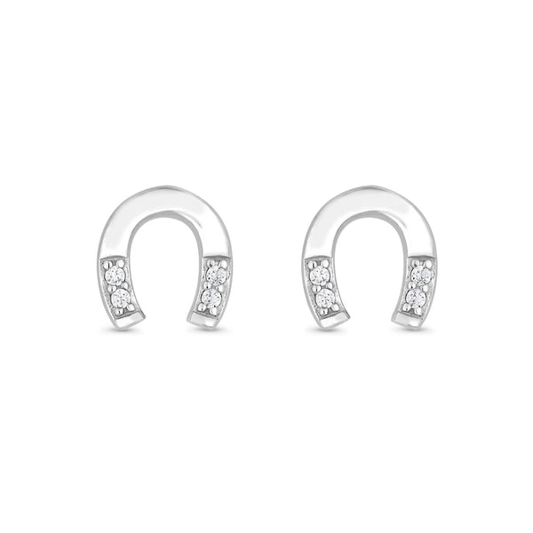 Simply Silver Sterling Silver 925 Cubic Ziroconia Horse Shoe Stud Earrings