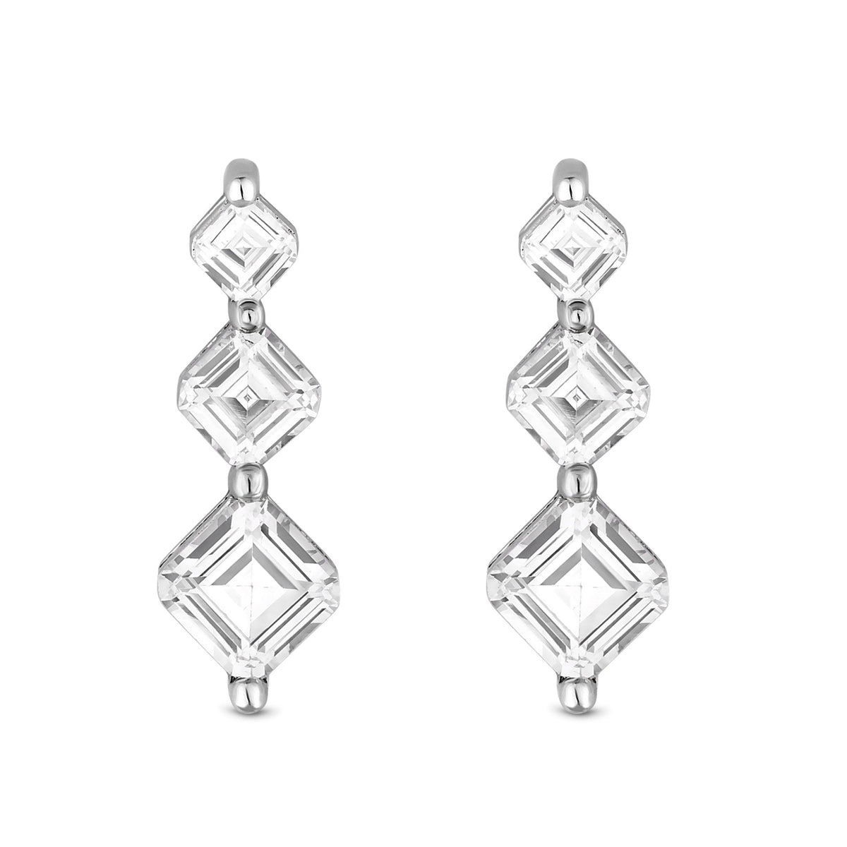 Simply Silver Sterling Silver 925 Cubic Zirconia Graduated Princess Cut Drop Earrings