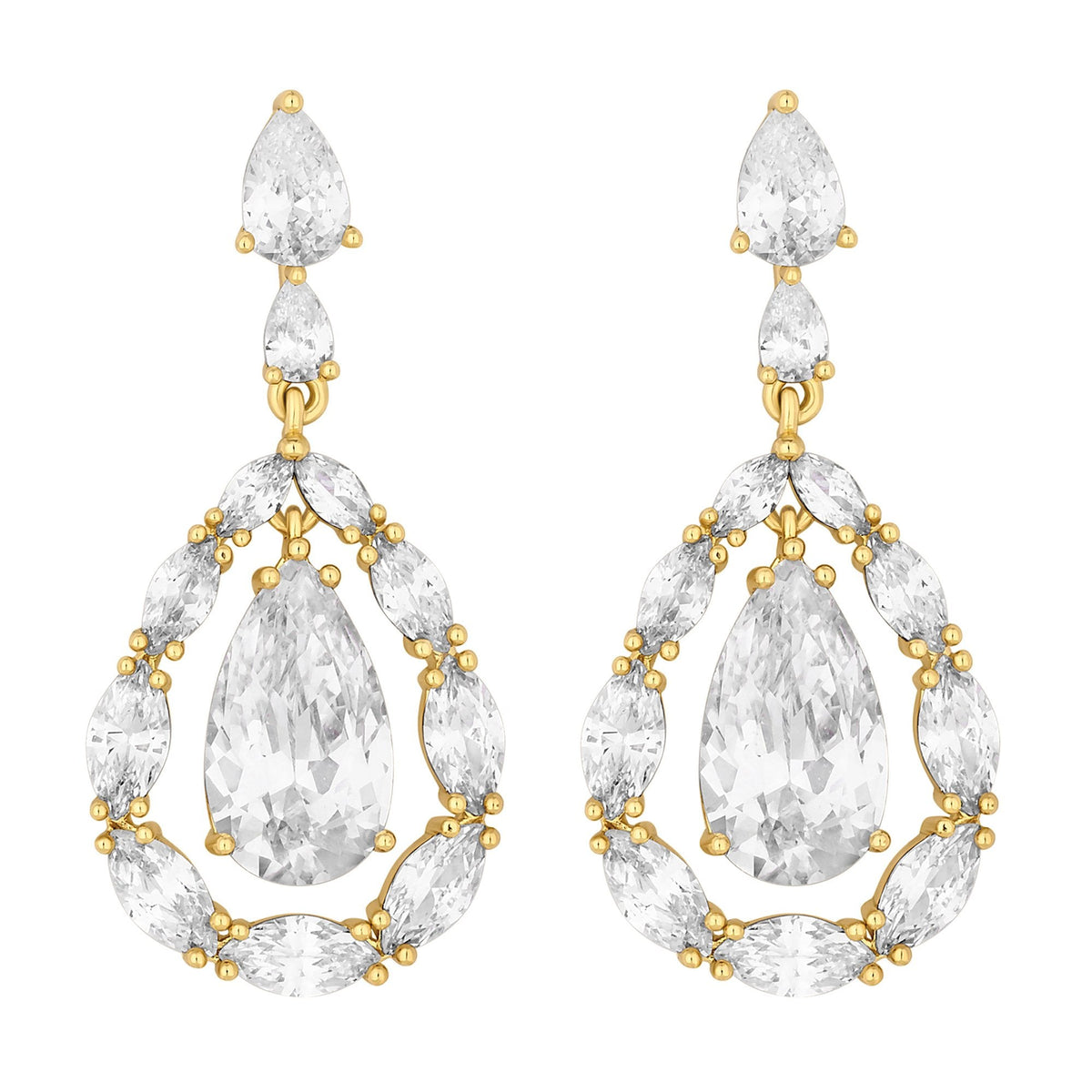 Jon Richard Gold Plated Open Pear Shape Cubic Zircoia Crystal Pear Drop Earrings