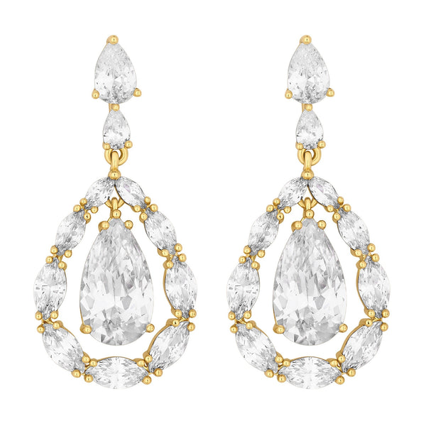 Jon Richard Gold Plated Open Pear Shape Cubic Zircoia Crystal Pear Drop Earrings