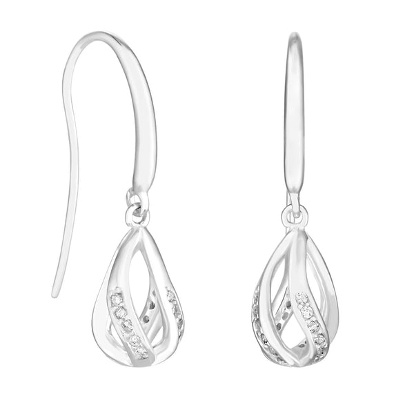 Simply Silver Sterling Silver 925 Cubic Zirconia 3D Caged Drop Earrings