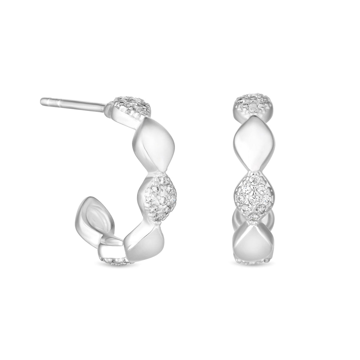Simply Silver Sterling Silver 925 Cubic Zirconia Pave Nugget Hoop Earrings