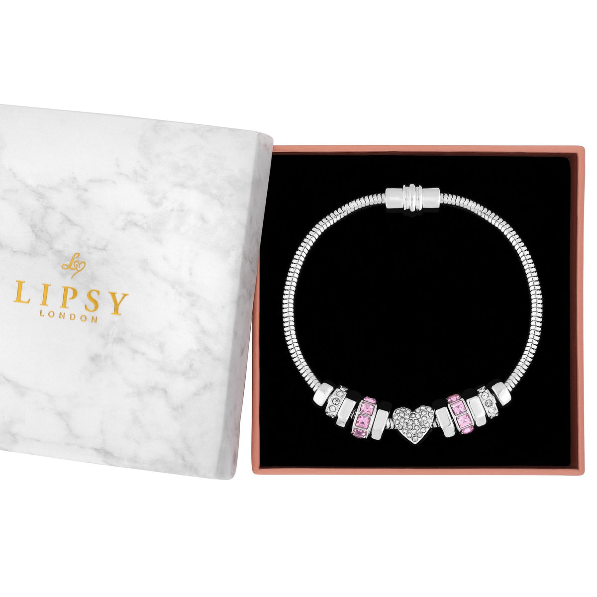 Lipsy Silver Heart Pink Magnetic Bracelet - Gift Boxed