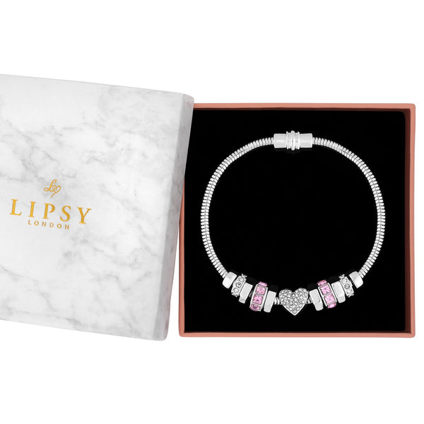 Lipsy Silver Heart Pink Magnetic Bracelet - Gift Boxed