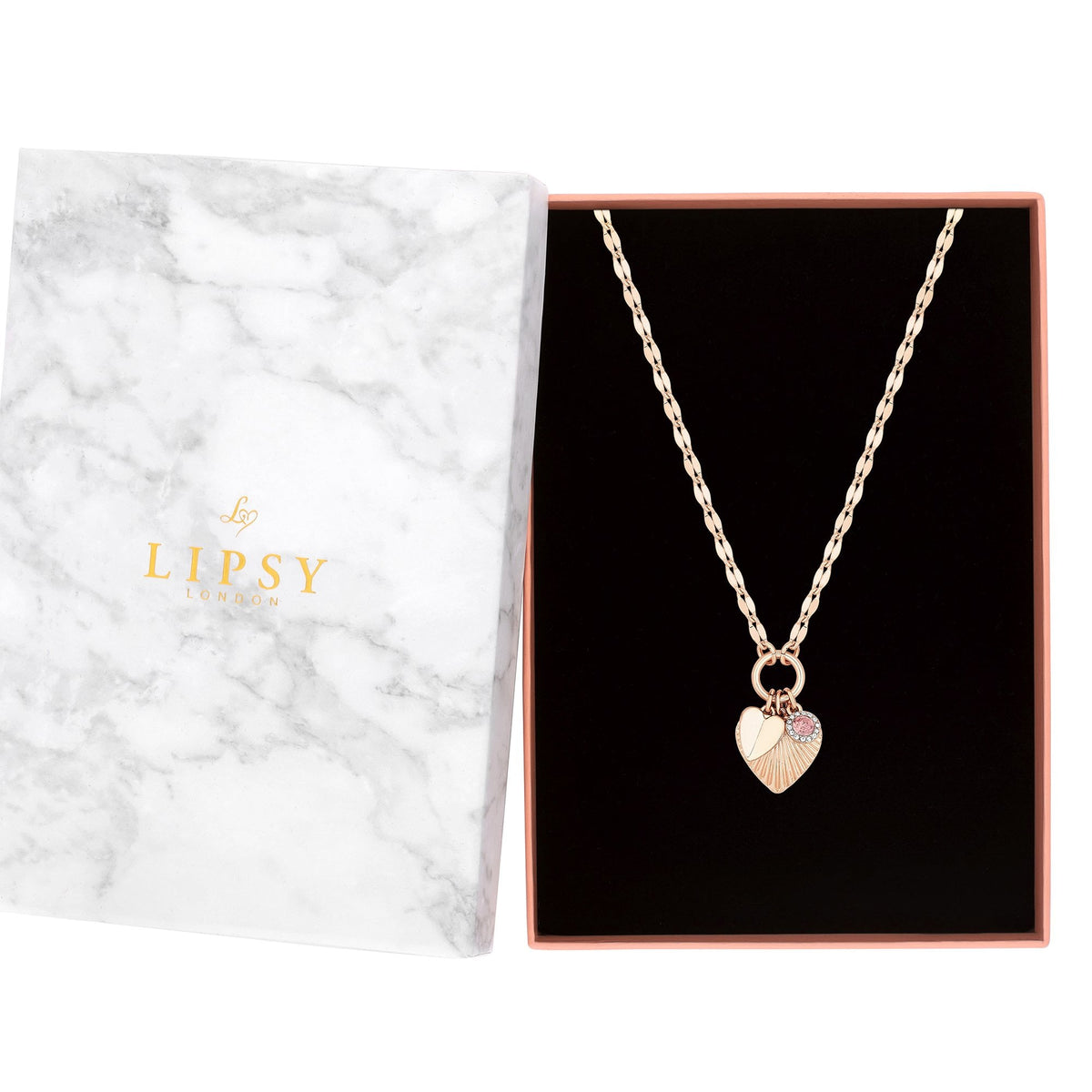 Lipsy Rose Gold Diamond Cut Heart Necklace - Gift Boxed