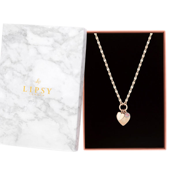 Lipsy Rose Gold Diamond Cut Heart Necklace - Gift Boxed