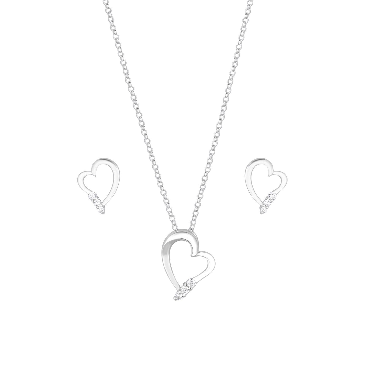 Simply Silver Sterling Silver 925 Cubic Zirconia Heart Set - Gift Boxed