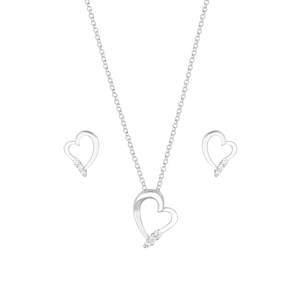Simply Silver Sterling Silver 925 Cubic Zirconia Heart Set - Gift Boxed