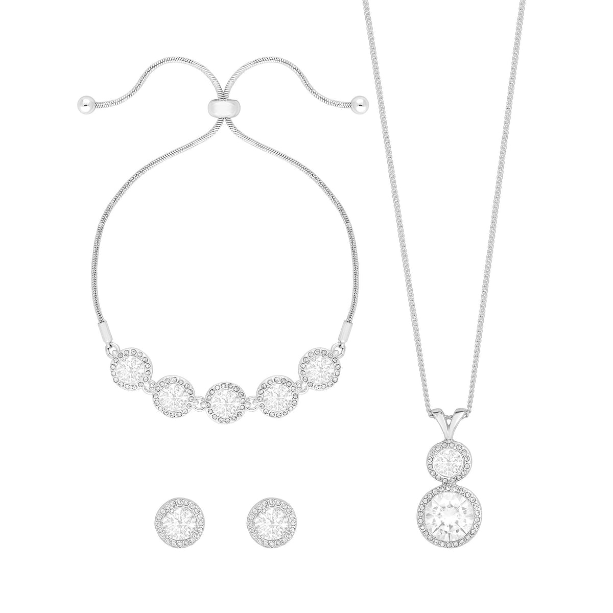Jon Richard Silver Plated Crystal Halo Double Solitaire Trio Set - Gift Boxed