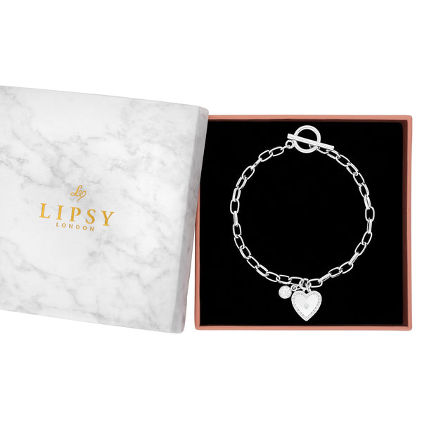 Lipsy Silver Heart Charm Bracelet - Gift Boxed