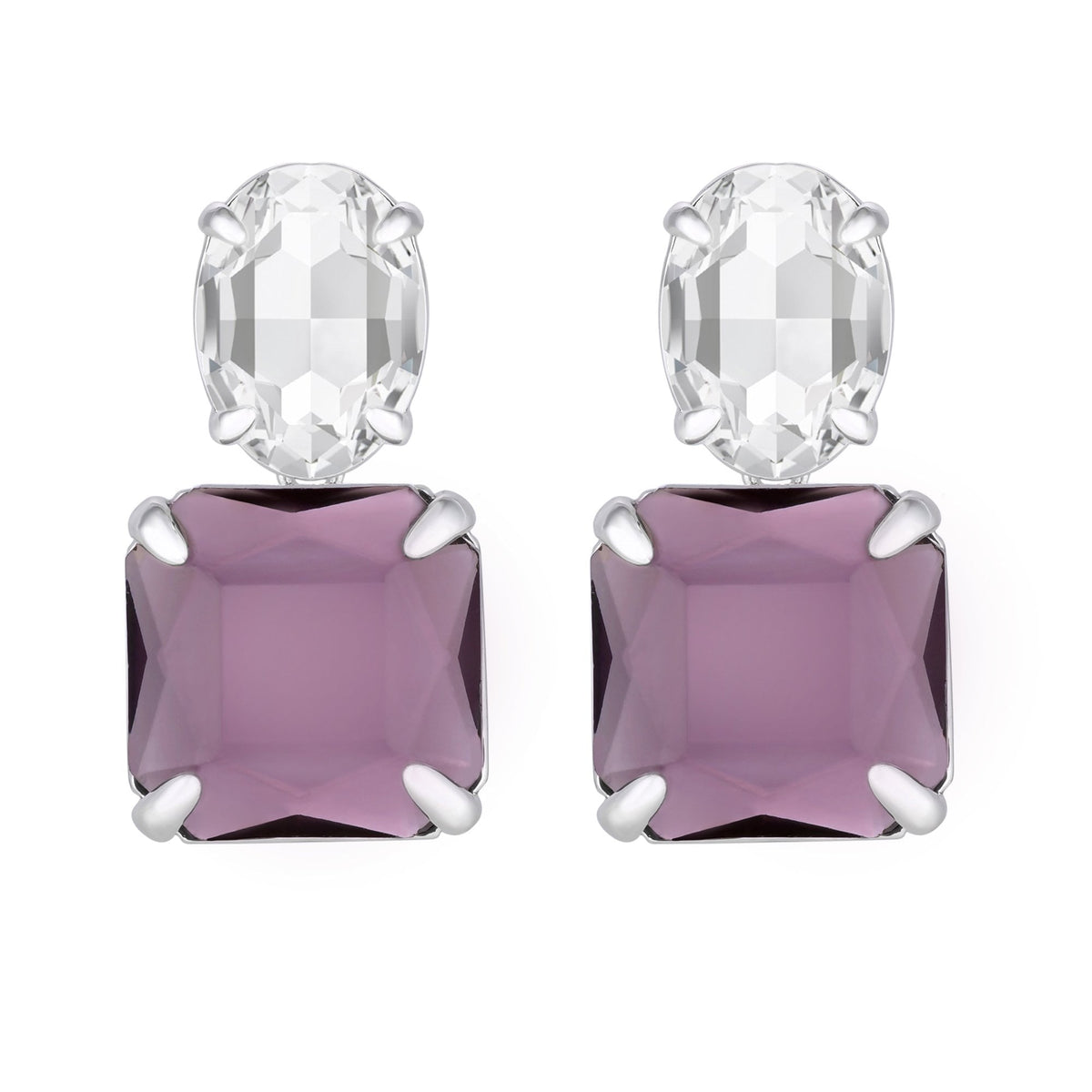 Mood Silver Crystal And Amethyst Cushion Drop Earrings