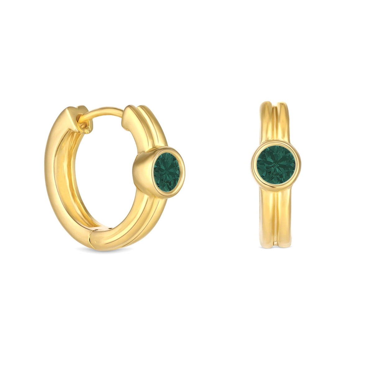 Simply Silver Sterling Silver 925 Gold Plated Emerald Hoop Earrings