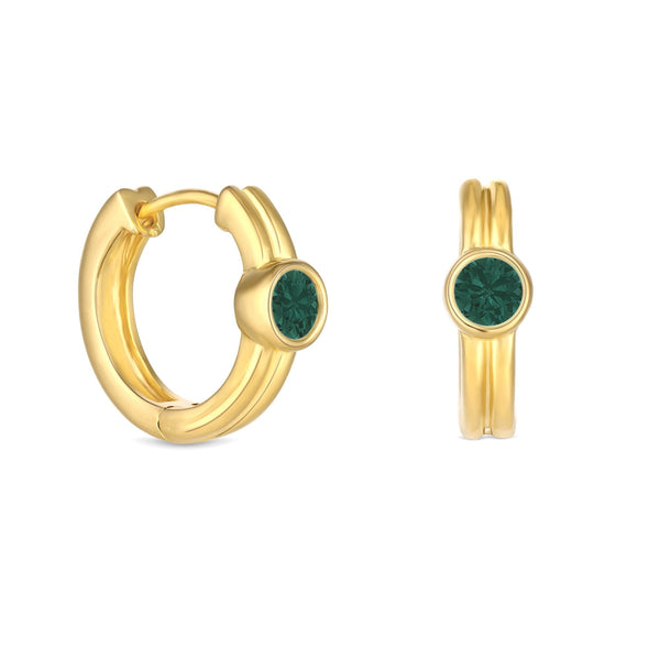 Simply Silver Sterling Silver 925 Gold Plated Emerald Hoop Earrings