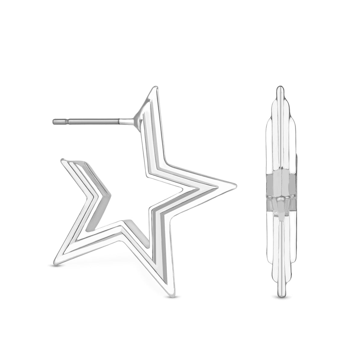 Simply Silver Sterling Silver 925 Polished Star Hoop Earrings