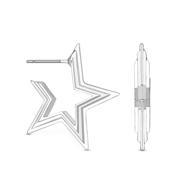 Simply Silver Sterling Silver 925 Polished Star Hoop Earrings
