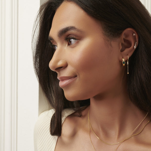 Simply Silver Sterling Silver 925 Gold Plated Emerald Hoop Earrings