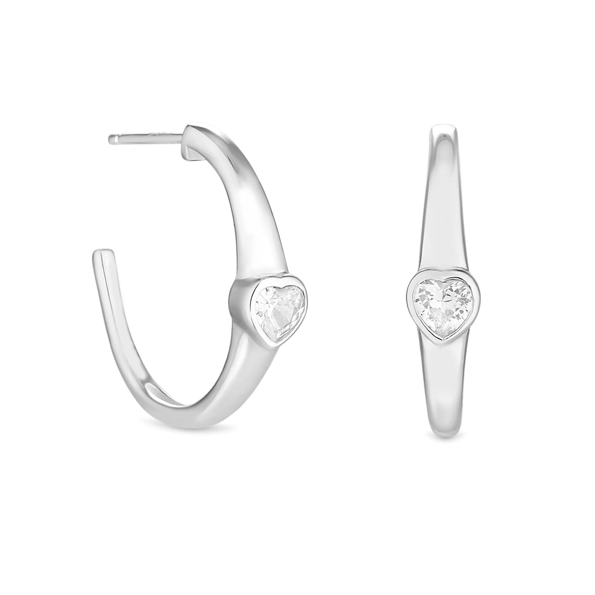 Simply Silver Sterling Silver 925 Cubic Zirconia Heart Inlay Hoop Earrings