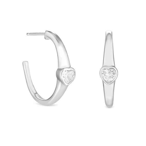 Simply Silver Sterling Silver 925 Cubic Zirconia Heart Inlay Hoop Earrings