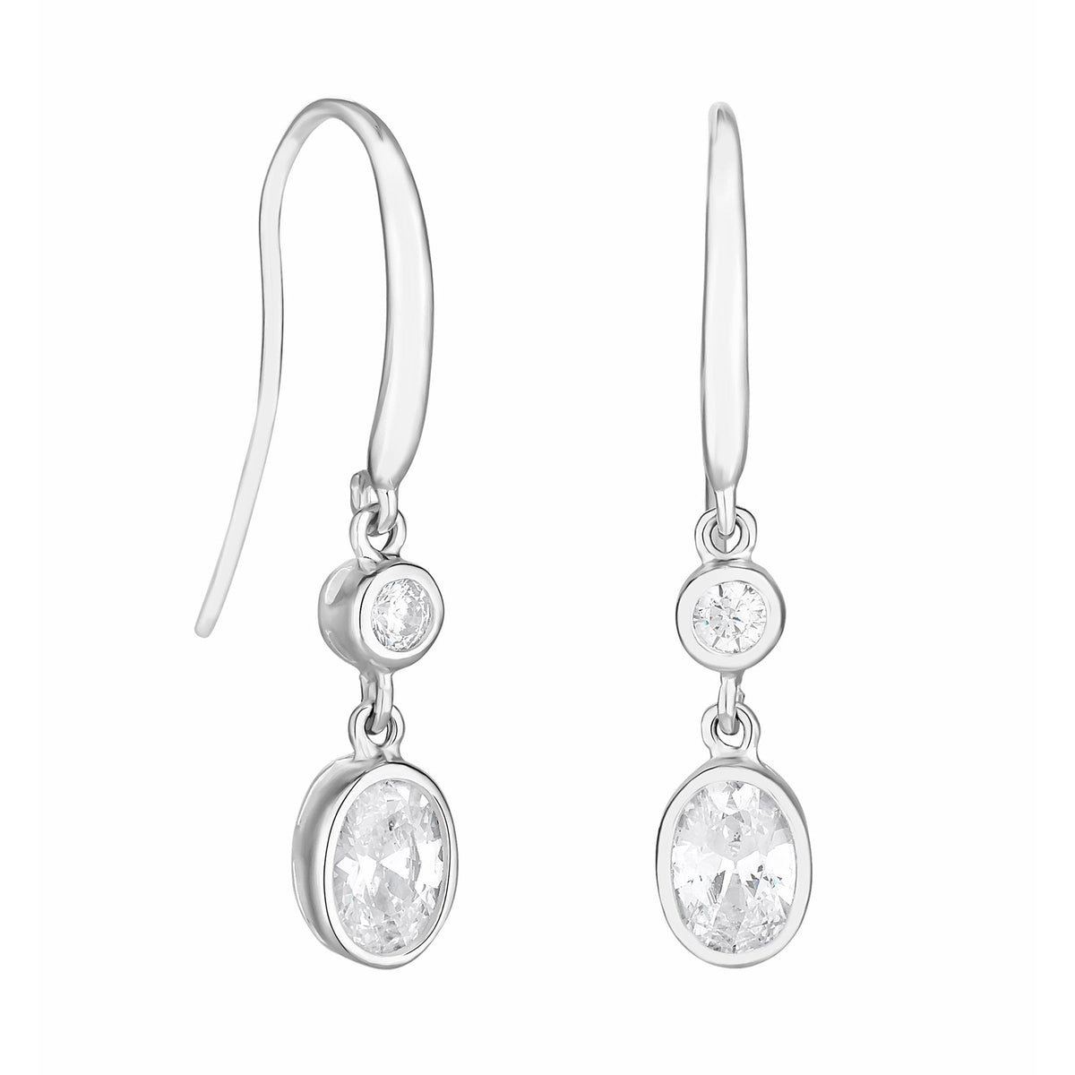 Simply Silver Sterling Silver 925 Cubic Zirconia Besel Set Oval Drop Earrings