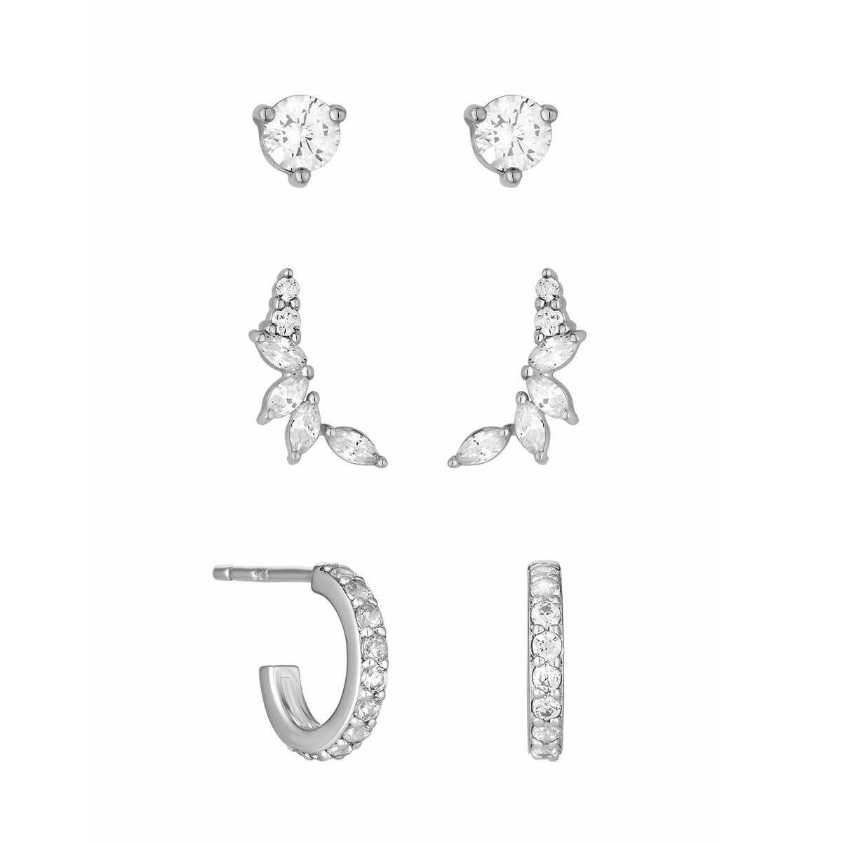 Simply Silver Sterling Silver 925 Cubic Zirconia Climber Earrings - Pack of 3