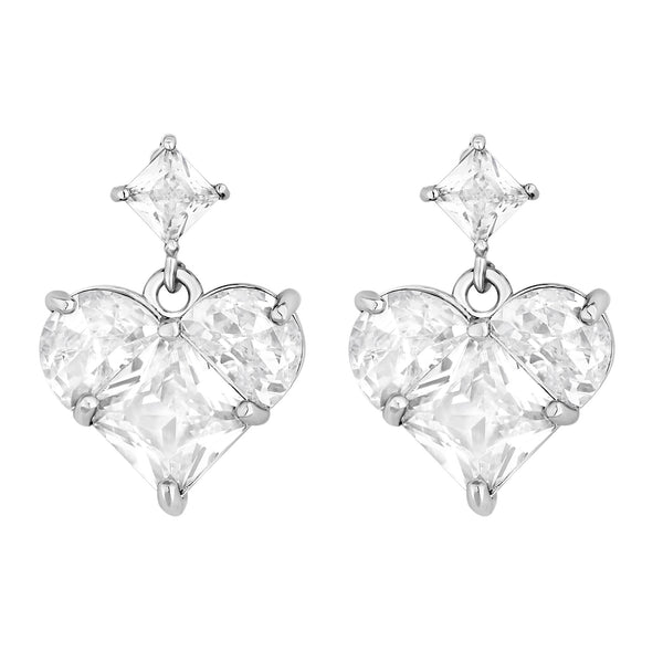Jon Richard Rhodium Plated Cubic Zirconia Mixed Stone Heart Earrings - Gift Boxed