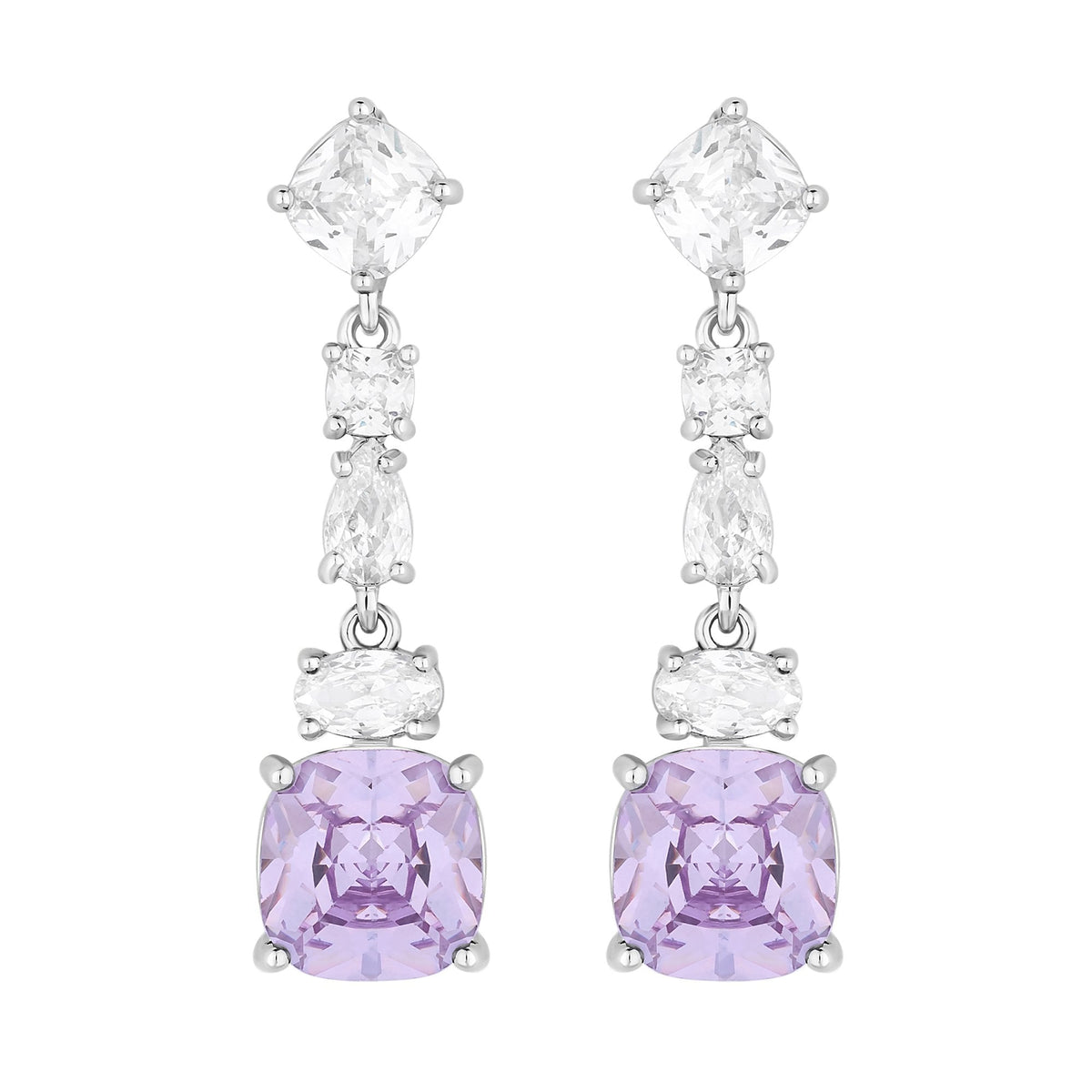 Jon Richard Rhodium Plated And Amethyst Drop Earrings
