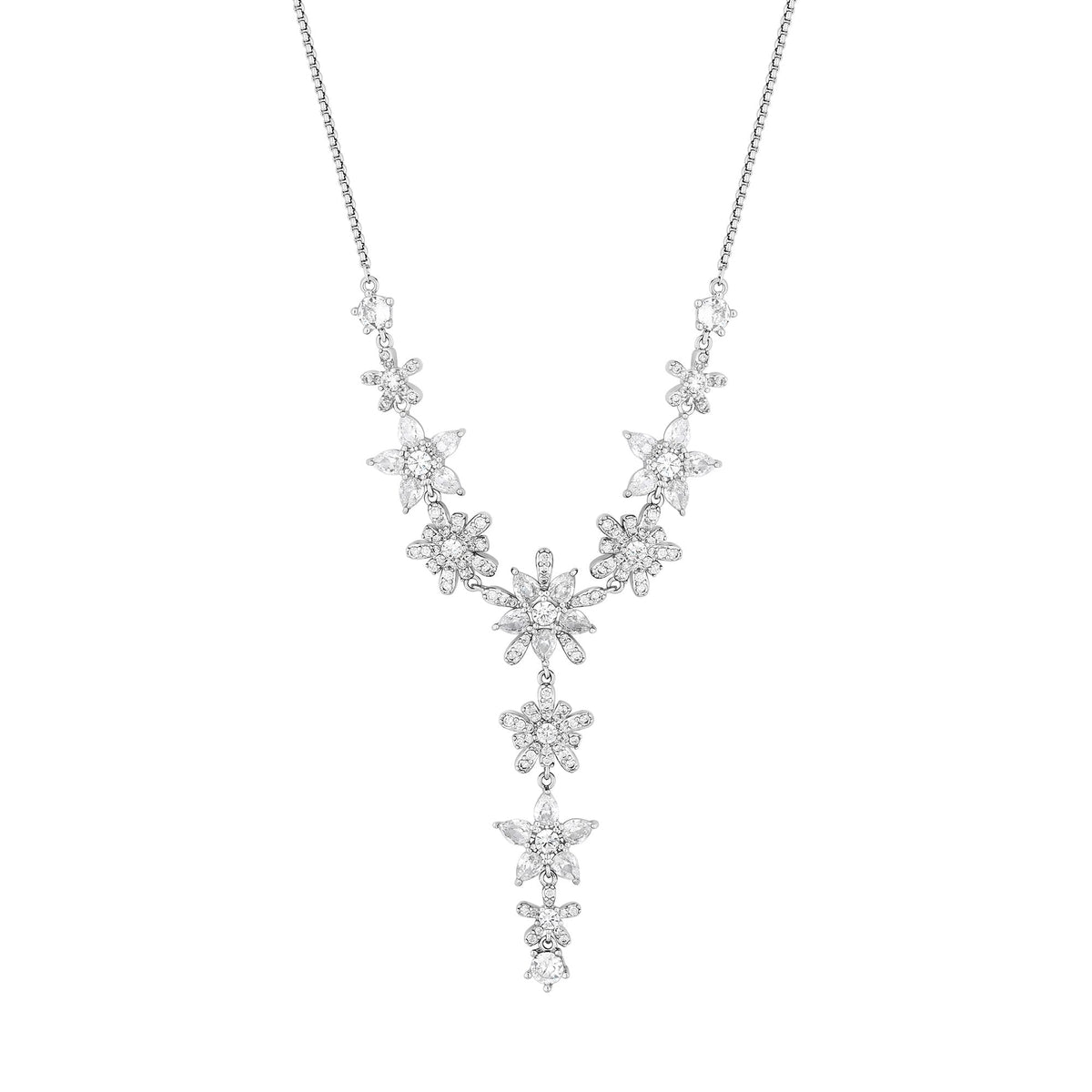 Jon Richard Rhodium Plated Cubic Zirconia Floral Y Necklace