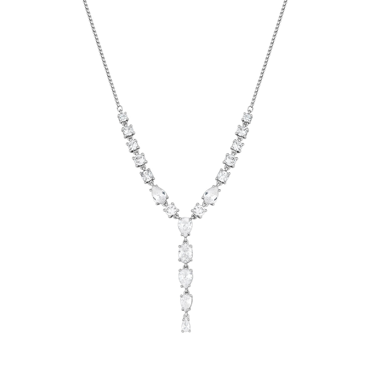 Jon Richard Rhodium Plated Cubic Zirconia Pear Y Necklace - Gift Boxed