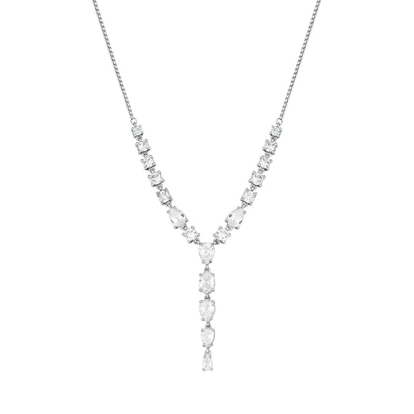 Jon Richard Rhodium Plated Cubic Zirconia Pear Y Necklace - Gift Boxed