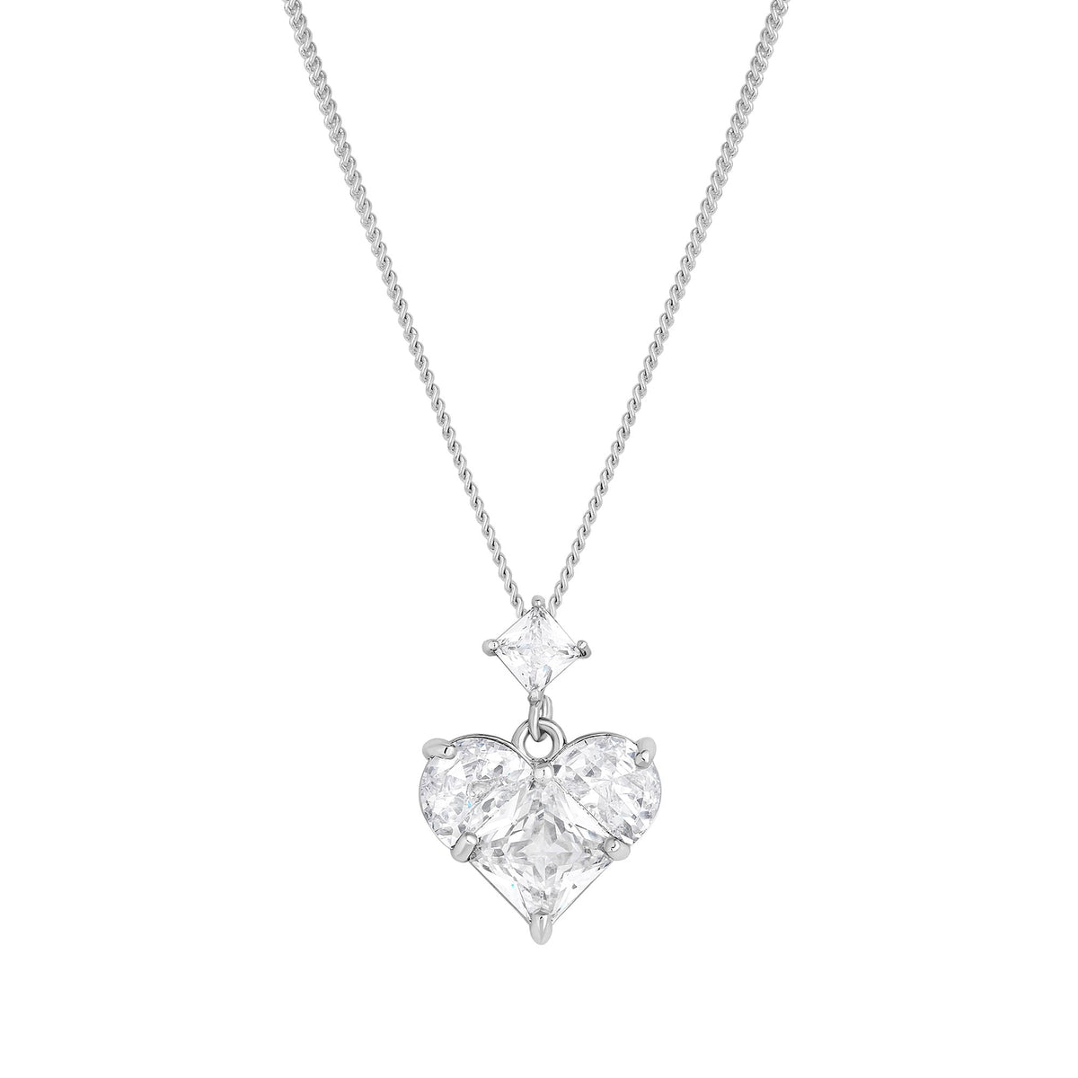 Jon Richard Rhodium Plated Cubic Zirconia Mixed Stone Heart Pendant Necklace - Gift Boxed