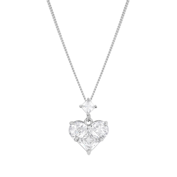 Jon Richard Rhodium Plated Cubic Zirconia Mixed Stone Heart Pendant Necklace - Gift Boxed