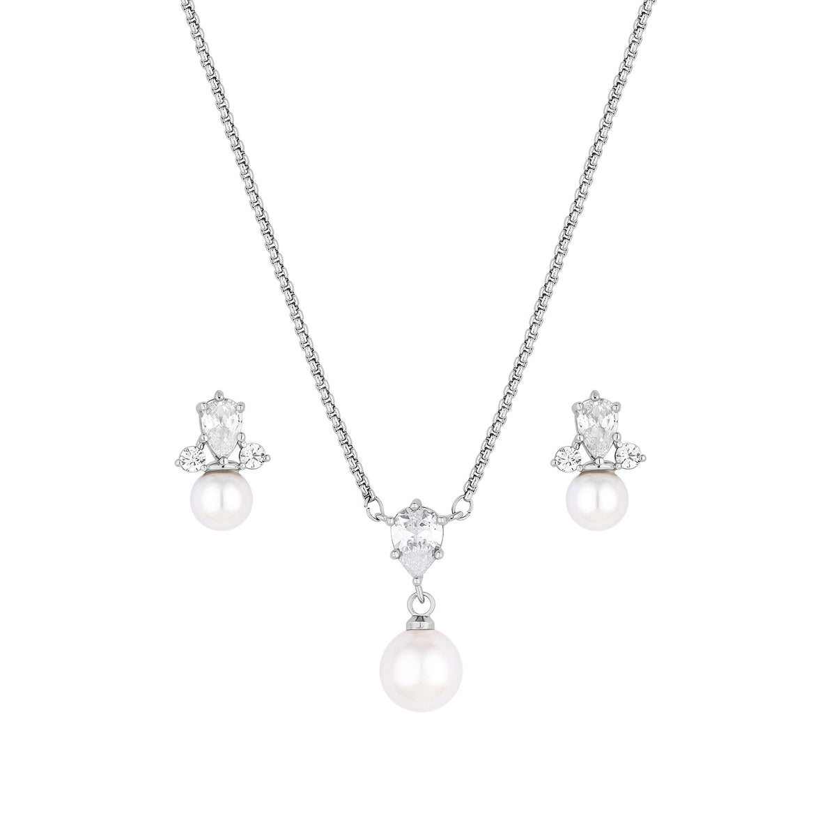 Jon Richard Rhodium Plated And Pearl Set - Gift Boxed