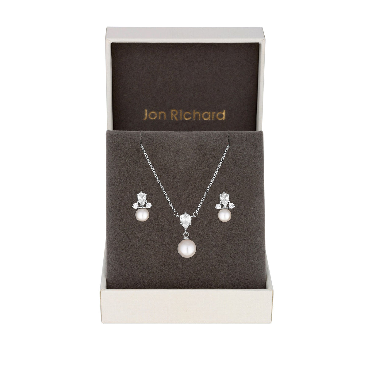Jon Richard Rhodium Plated And Pearl Set - Gift Boxed